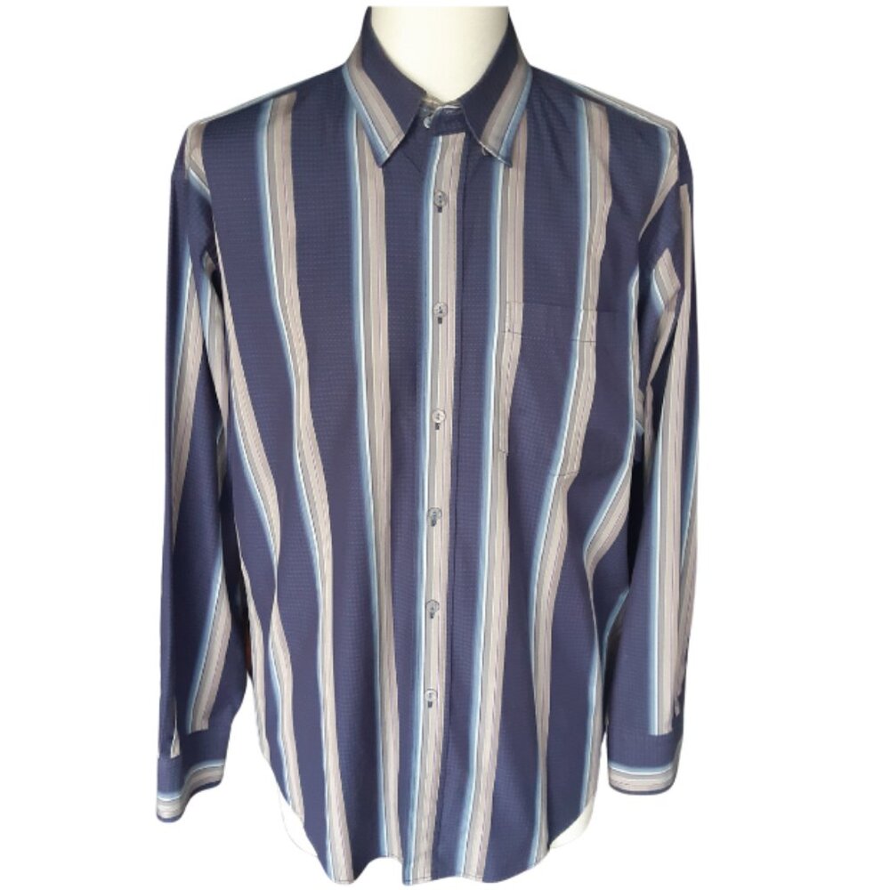 Bugatchi Uomo SZ M 100% Cotton Men's Button Down Blue Striped Shirt